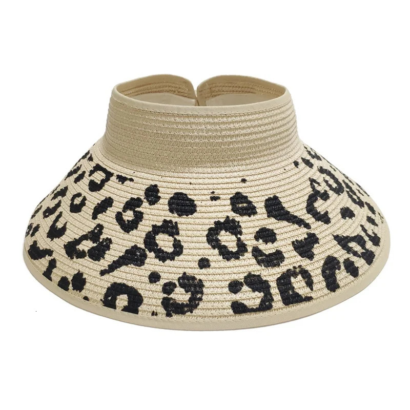 WZCX Leopard Collapsible Sun Protection Wide Brim Straw Hat Fashion Beach Hat Sun Visor Summer Women Cap 250320