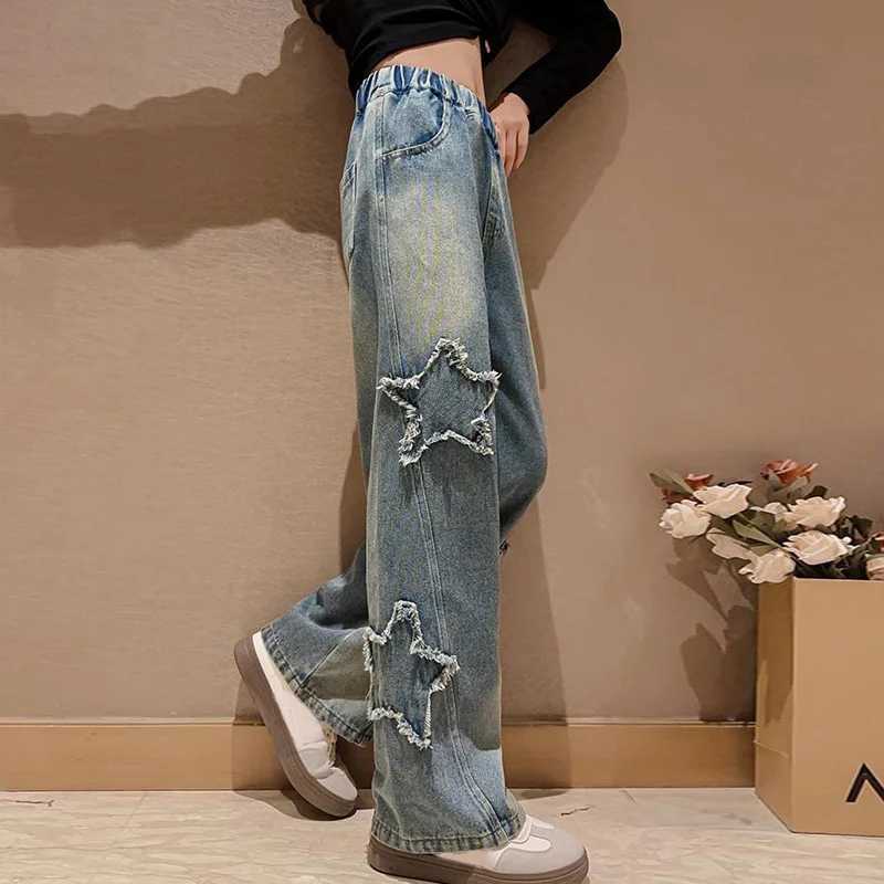 IENENS High Waist Jeans Girls Straight Loose Wide Leg Pants Spring/Summer Korean Pocket Jeans Fashion Childrens Jeans TrouserT2502320