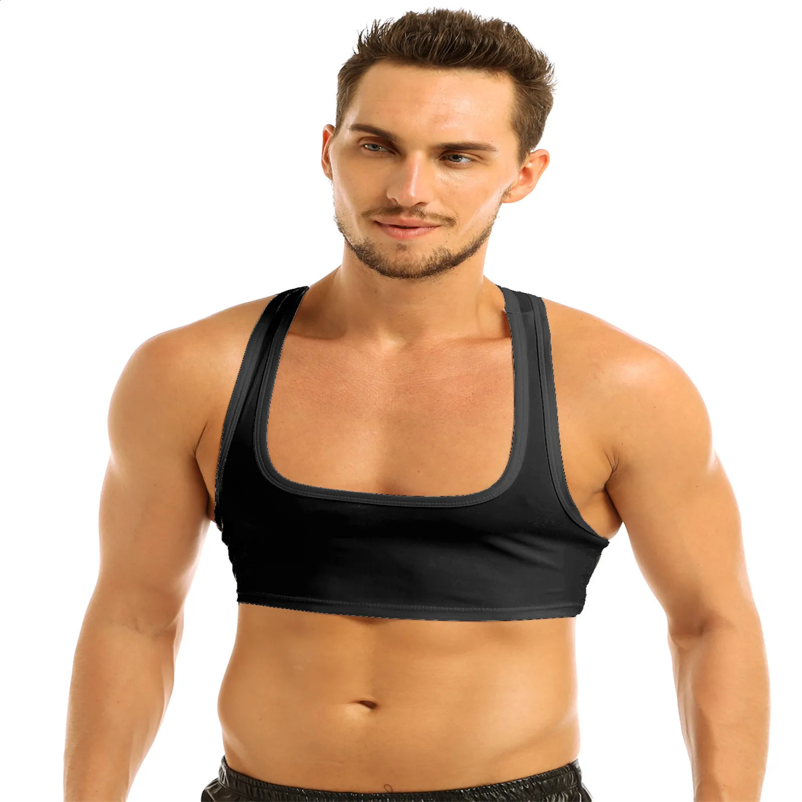 Mens Sleeveless Y Back Muscle Tank Top Club Clothing Stage Performance Sexy Mini Shirt Sports Bra Fitness 250319