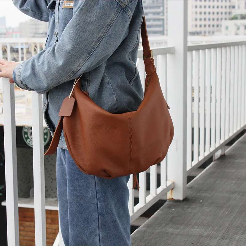 New Hobos Casual Genuine Leather Women's Bags Large Capacity Tote 2024 Trendy Soft Cowhide Single Shoulder Crossbody Bag