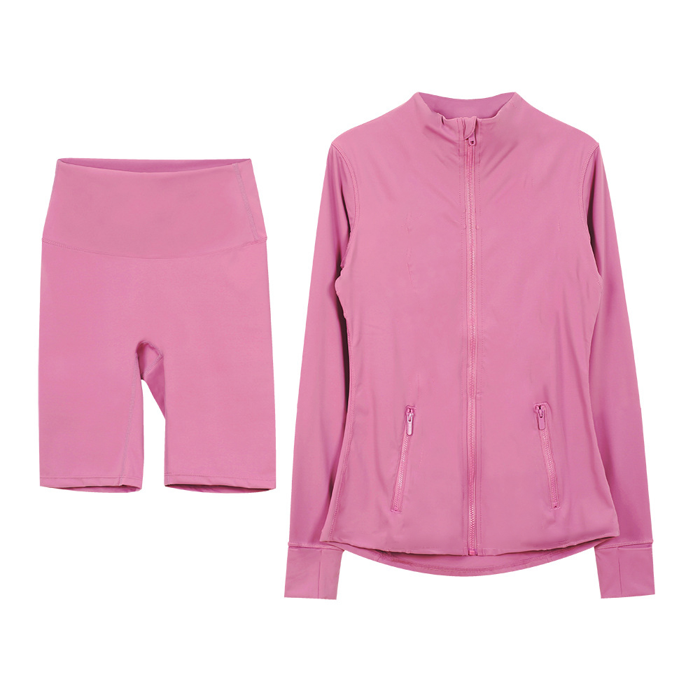 2pcs Set Designer Yoga Jacket and Shorts Workout Activewear Women Elastic Waist Quick Dry Zip Up Sweatshirt Fitness Sports Bra Running Gym Clothes