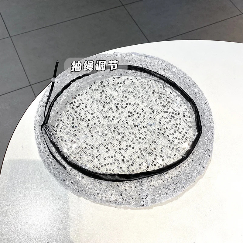 Thin Sequin Mesh Hat Women Spring Summer Niche Personality Sweet Cool Beret Fashion Lace Cutout Painter Hat Baotou Hats 250320