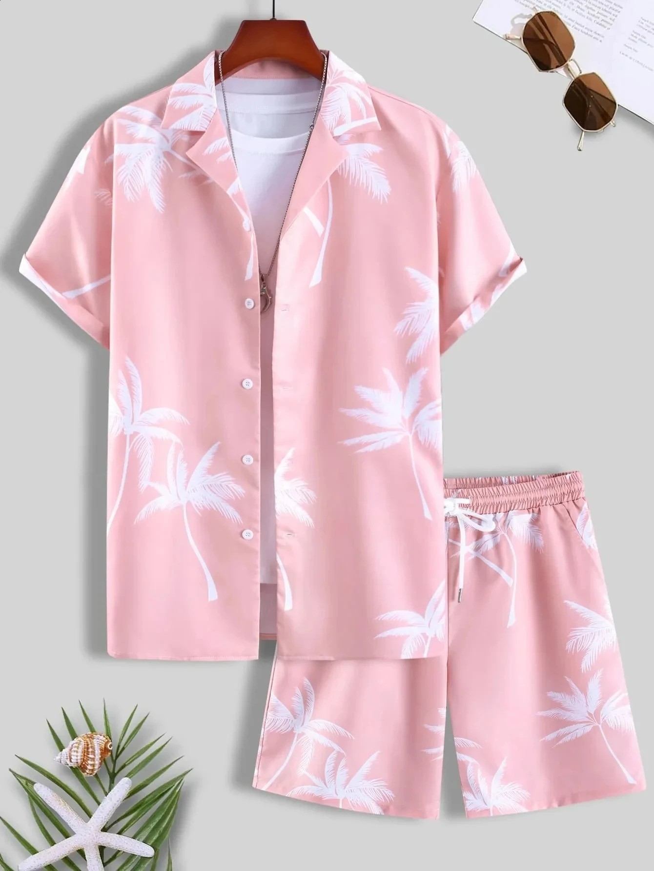Mens Shirt Sets 3d Print Beach Coconut Tree Plaid Lapel Short Sleeve Casual Shirt Beach Shorts Summer Streetwear Hawaiian Suits 250319