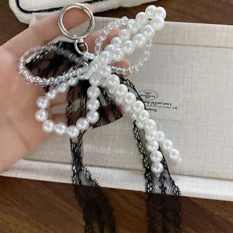 Korean Cute Lace Bow Pearl Bead Phone Pendant Chain Accessories Fashion Ballet Shoes Camera Packaging Accessories Keychain GiftXJ250319