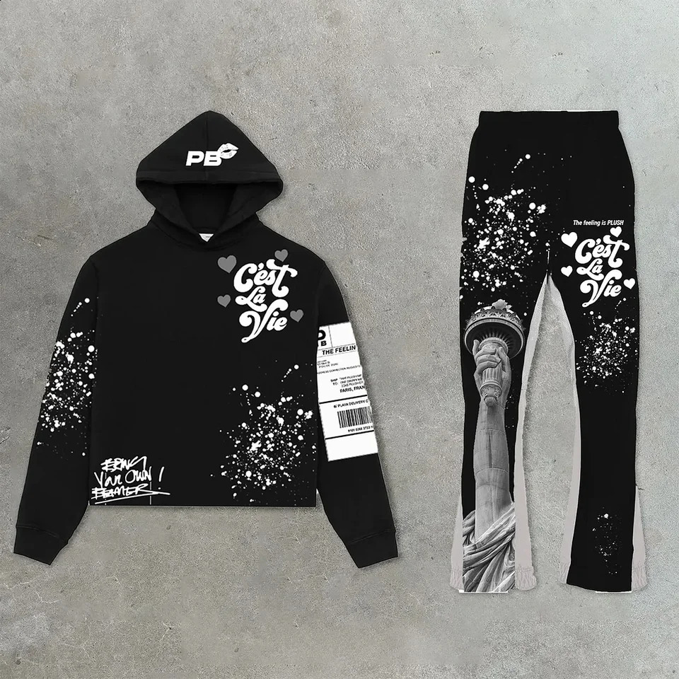 Two Piece Sets Men Women Hip Hop Sweatpants Casual Pants 3D Printing Pullovers Loose Hoodie Sweatshirt Streetwear 250319