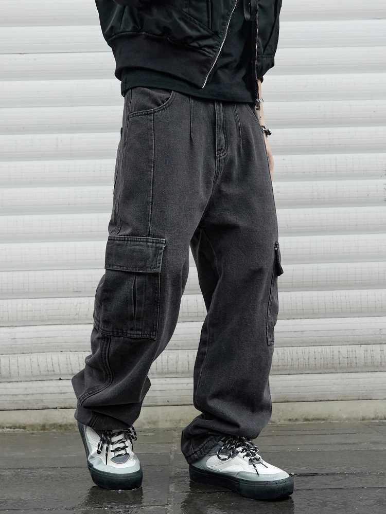 Y2k new bagged jeans mens hip-hop Harajuku Trouser wide leg denim pants mens jeans streetwear Korean oversized cargo pantsT250319