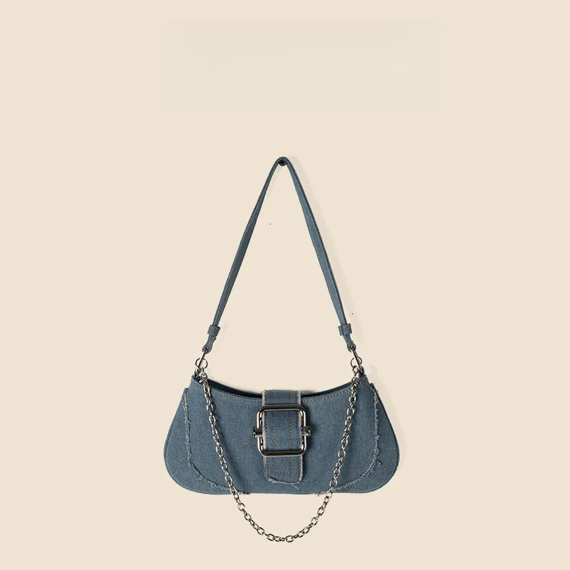 2025S Fashion Designer New Trendy Chain Denim Shoulder Girls High end And Niche Style Underarm Bag Summer Versatile For Women
