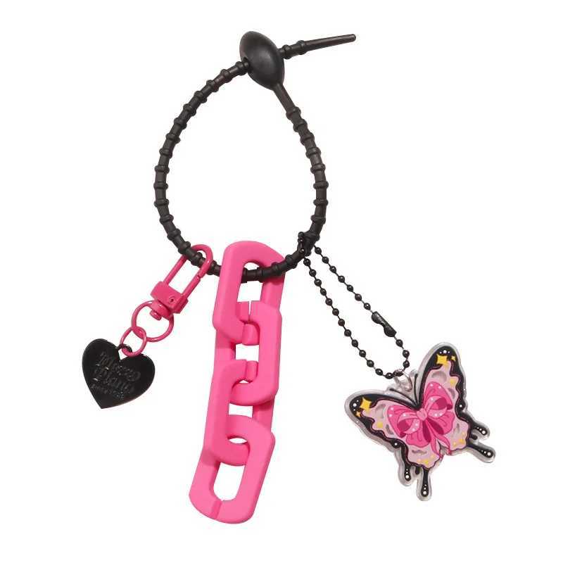 Ins Punk Cute Balloon Dog Resin Keychain Cartoon PU Black Heart Keychain Car Keybag Phone Pendant KeychainXJ250319