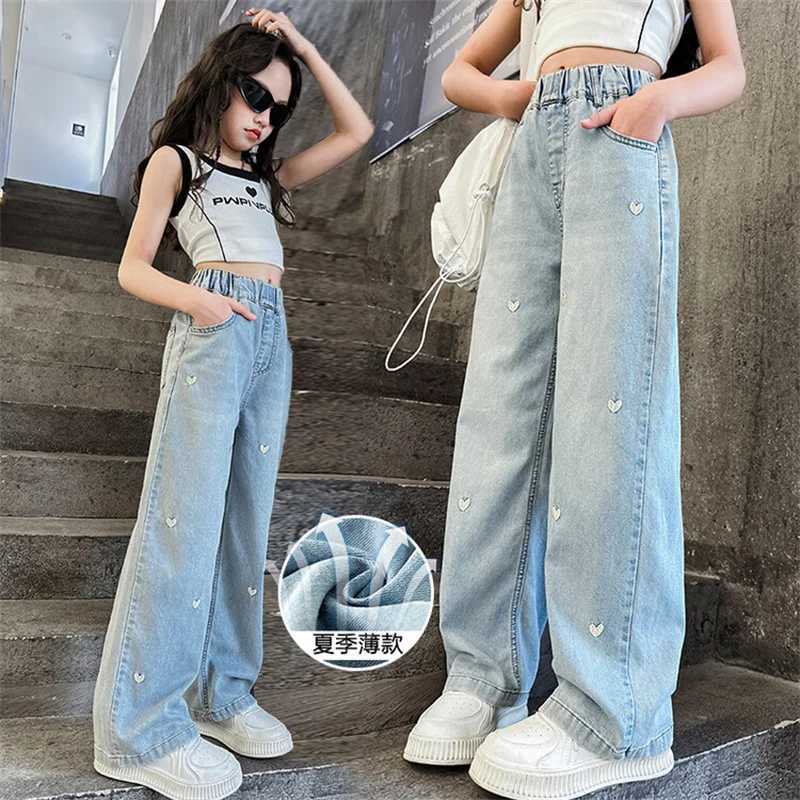 2024 new early summer spring style girls jeans fashion trend all matching wide-leg pants Cuppa children straight pants summerT250326