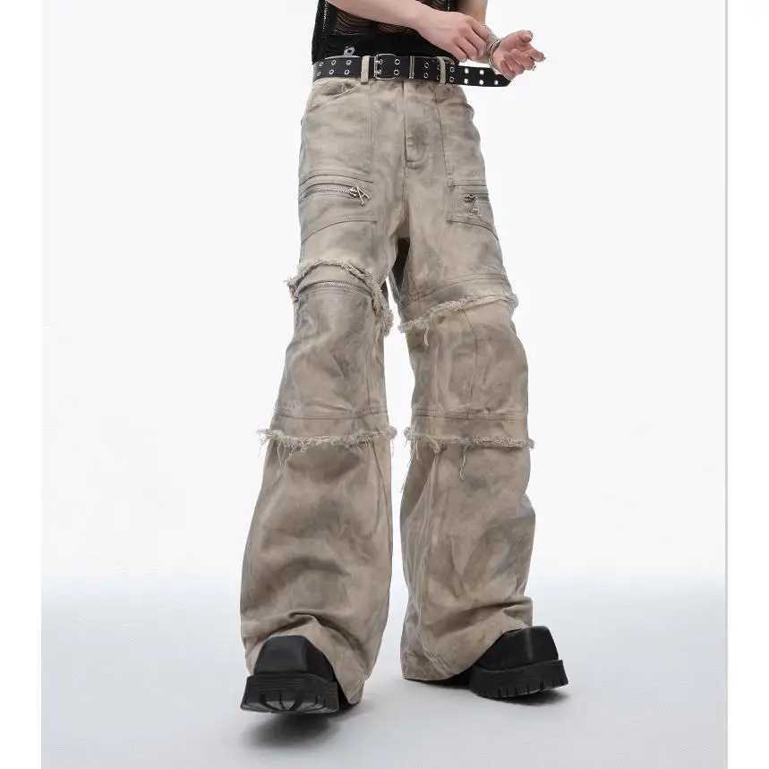 Advanced Design Spring Mens and Womens Street Trendy Personality Straight Tube Destruction Jeans Couple Loose Retro Casual PantsT250319