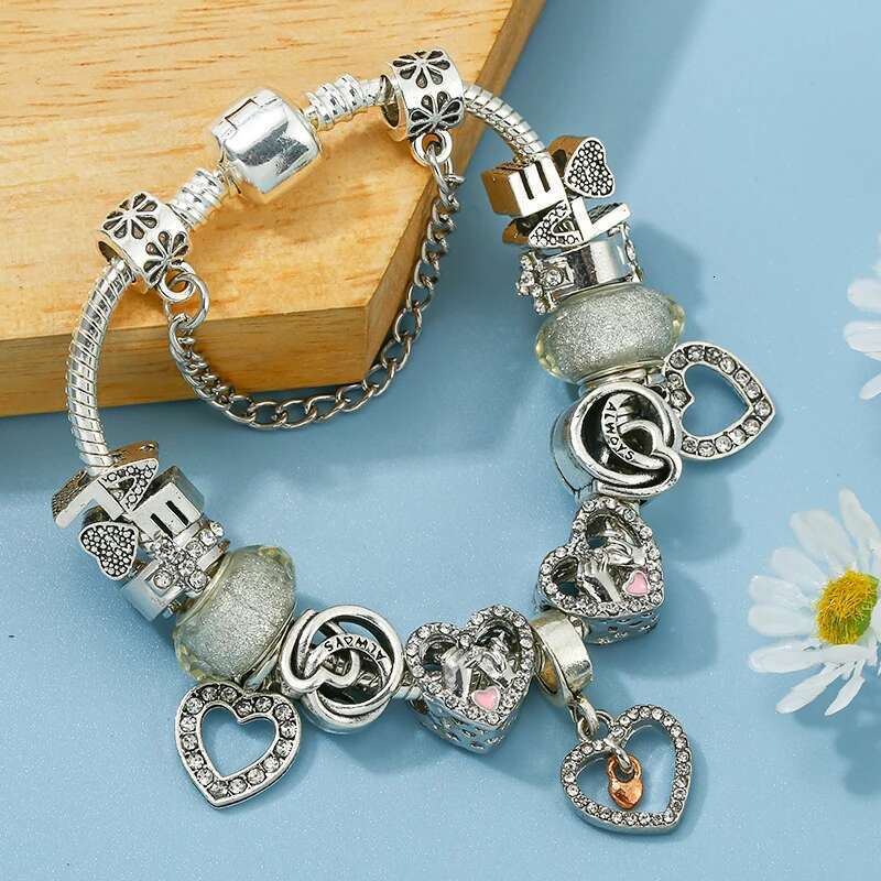 2024 New Design Charm Bracelet With Crystal Heart Beads Bracelet For Women Girlfriend Jewelry Gift Wholesale Dropshipping