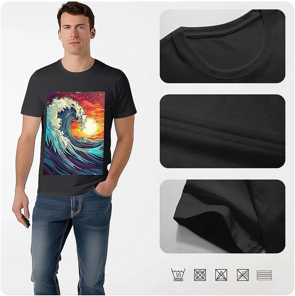 T shirt for Mens Mens Novelty T-Shirts Graphic 2D Print Summer Short Sleeve Tee Shirt T-Shirt S - Wave Sun Shirts Tshirt Graphic Tee Casual Tops Cloth