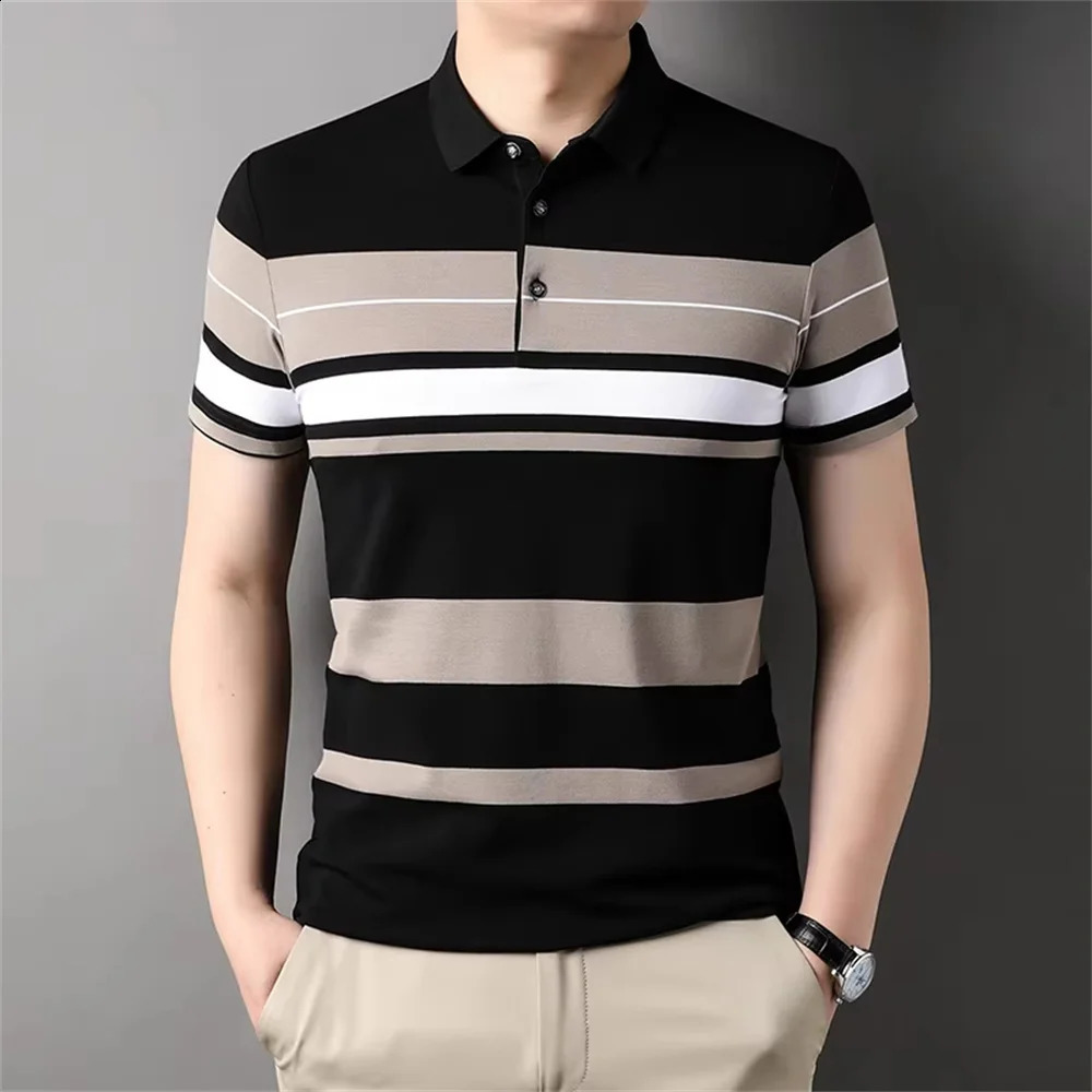 Mens Polo Shirt Business Casual Summer Short Sleeves Tops Pattern Print Button T Shirt Loose Clothes Fashion Polo T Shirt 250319