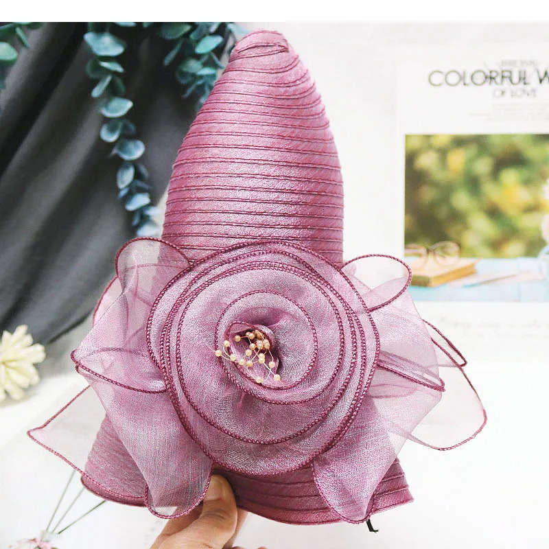 Bucket hat summer Organza flower breathable basin hat Sun Protection sunscreen Hat For Women Beach Hat Flanging cap 250320