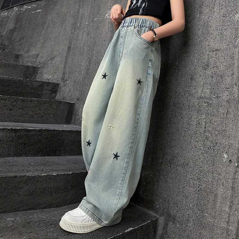 New Fashion Teenager Girls Denim Wide Leg Pants Children Trousers Spring Summer Star Pattern Girls Jeans 5-14 Years Kids ClothesT2502320
