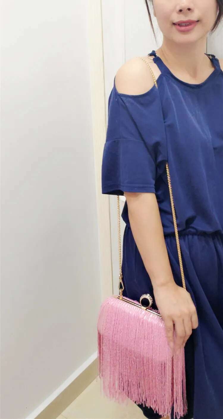 Tassels Ring Clutch Bag Women Vintage Shoulder Clutches Purse Female Sliver Fashion Party Wedding Chain Evening Bags