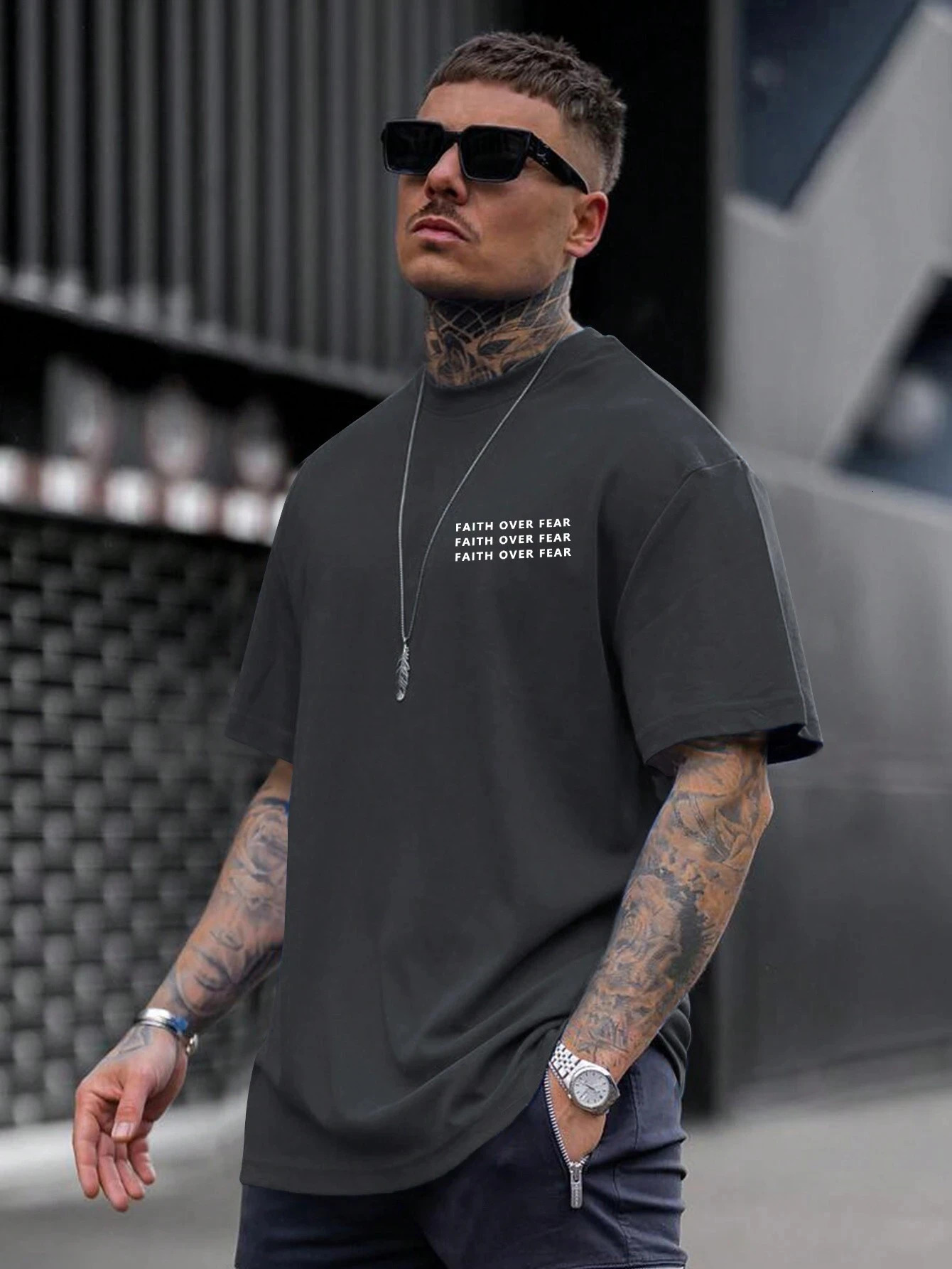 Faith Over Fear Men Cotton Tshirt y Fashion Big Size Top Casual Short Sleeve Streetwear Classic Arrival Tee 4XL 250320