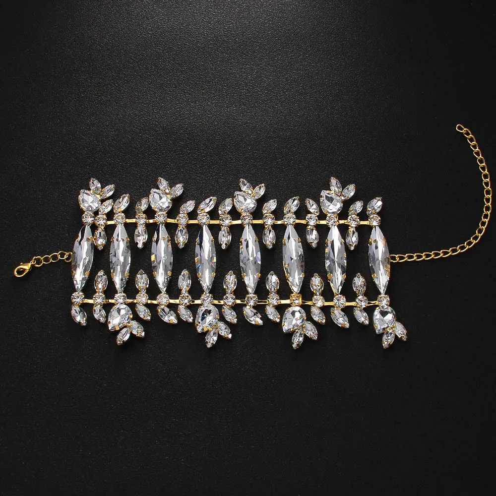 Exaggerated Crystal Cuff Bangle for Drag Queen Aesthetic Club Hollow Wrap Wrist Rhinestone Open Bracelet Chain Party Gift 250320