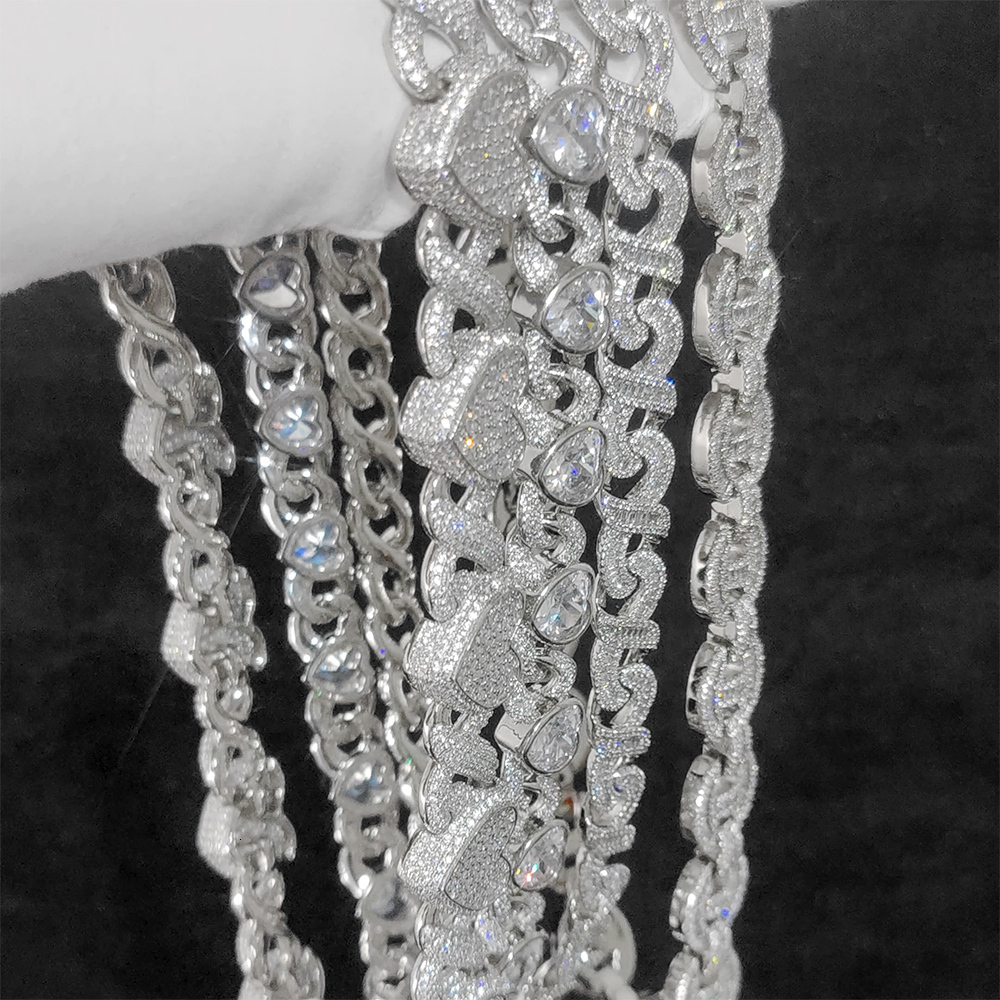 Hip Hop Jewelry 15mm 4 Rows Cuban Chain Necklace White Gold Plated Iced Out Cz Prong Necklace Diamond Cuban Link Chain For Men