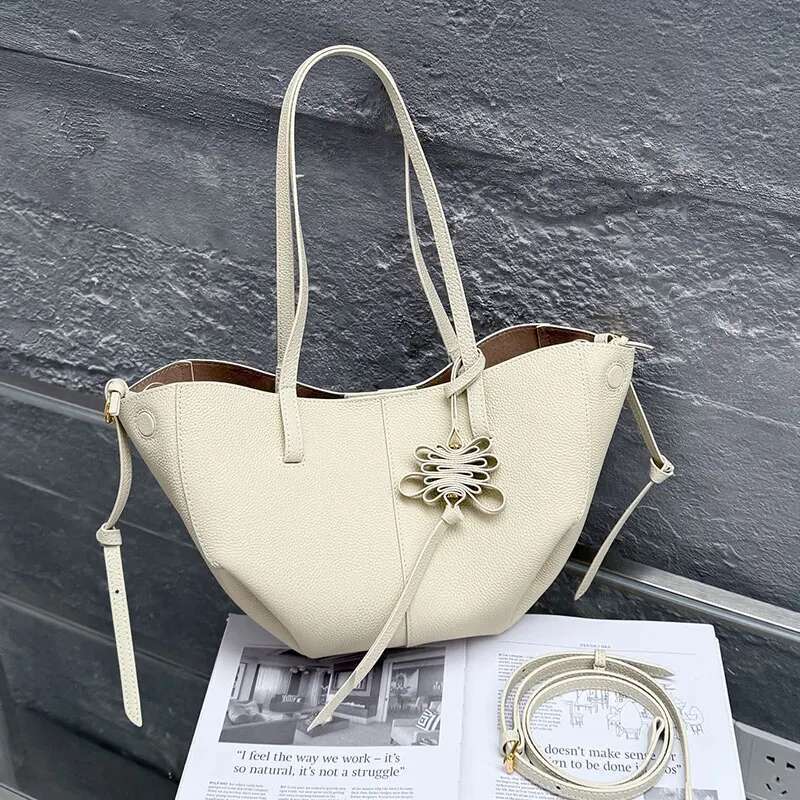 Genuine Leather Tote High Quality T Cowhide Fashion Wing Large Capacity Travel Shopping Handbag Bag Women