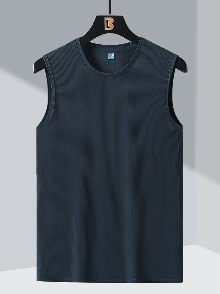 2023 Plus Size 8XL Quick Drying Summer Triptop Mens Ice Silk Sleeveless Breathable Cooling Nylon Solid 7XL Tshirt 250319