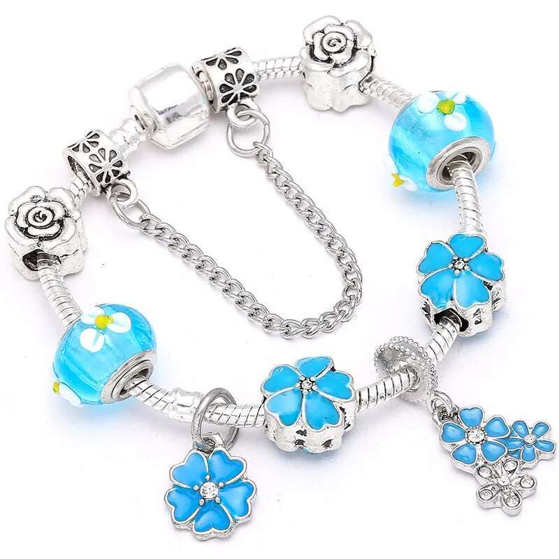 Antique Silver Color Charm Bracelet & Bangle Classic Suower Beads Fits Fine Bracelet For Women Jewelry Dropshipping