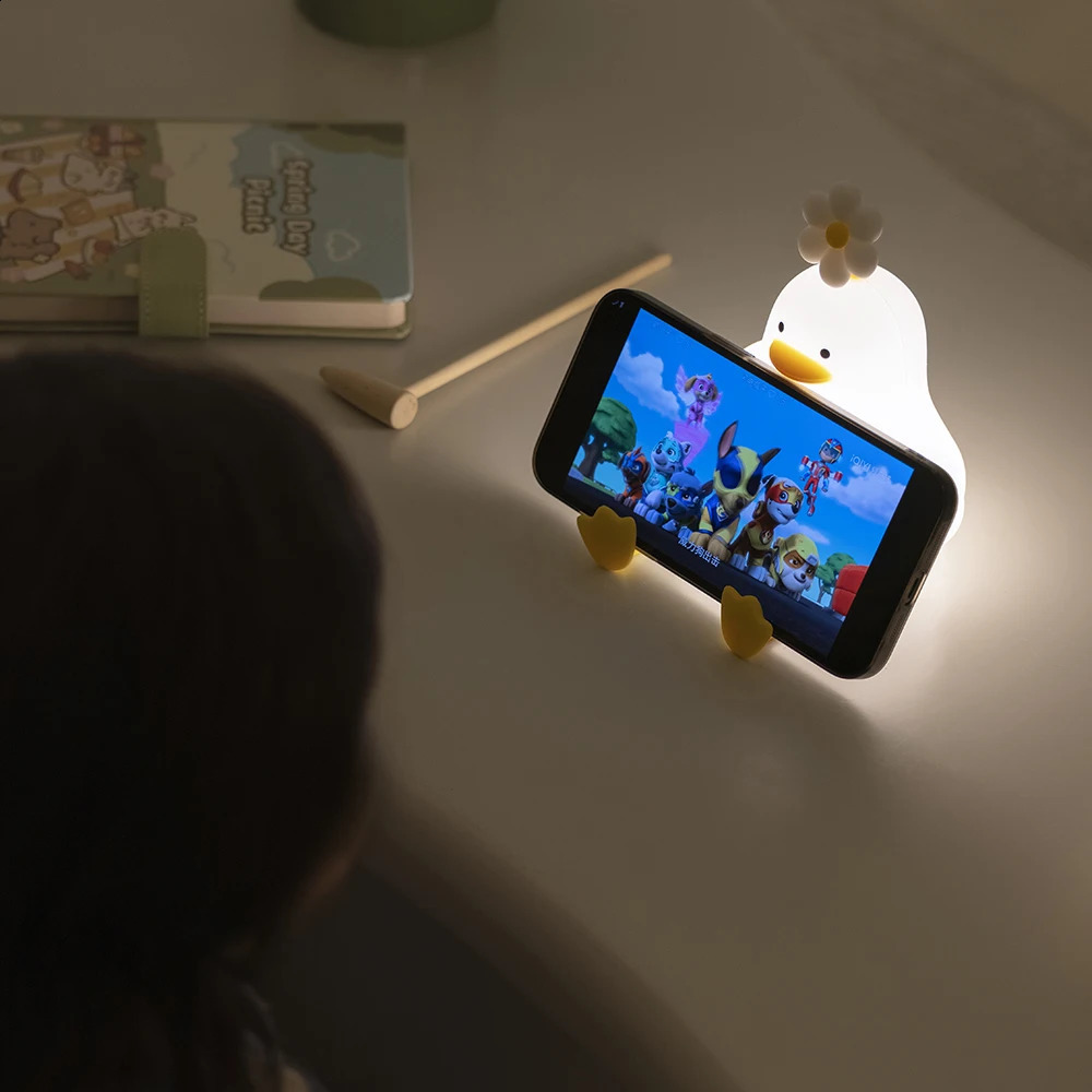 Cute Duck Led Night Light USB Rechargeable Nightlights Silicone Lamp Touch Switch Children Kid Bedroom Decoration Birthday Gift 250319