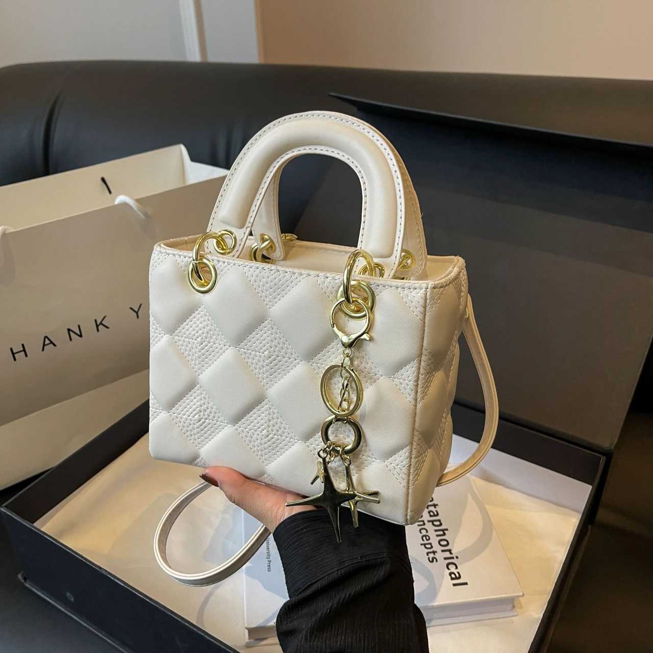 A stylish and simple childrens square bucket bag suitable for shopping traveling dating and taking photos when going out Y250319
