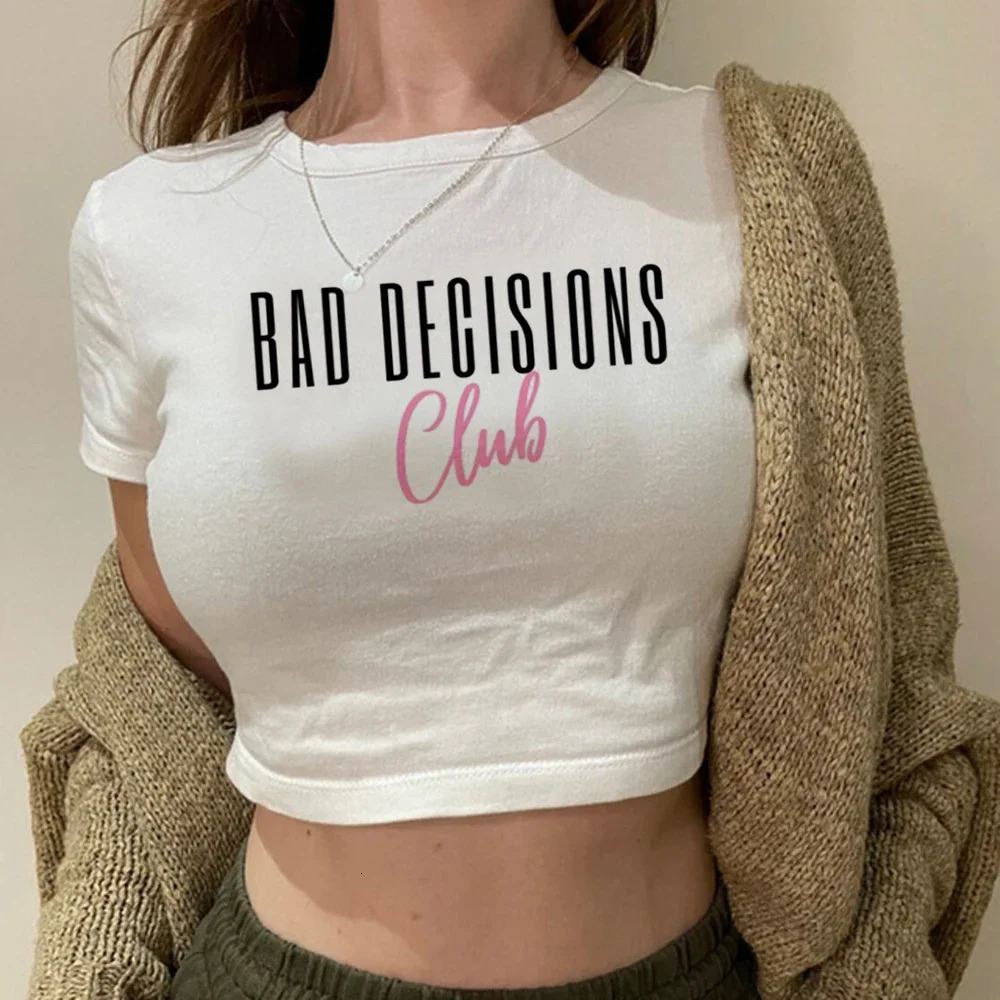 Bad s Club Women T Shirt Aesthetic Clothes Crop Top Y2k Gothic Grunge Vintage Streetwear Cropped Female 250320