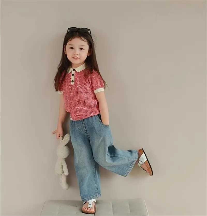 Womens clothing childrens clothing summer bags multiple pockets elastic waist jeans wide leg pants 3-7 year old womens pantsT250320