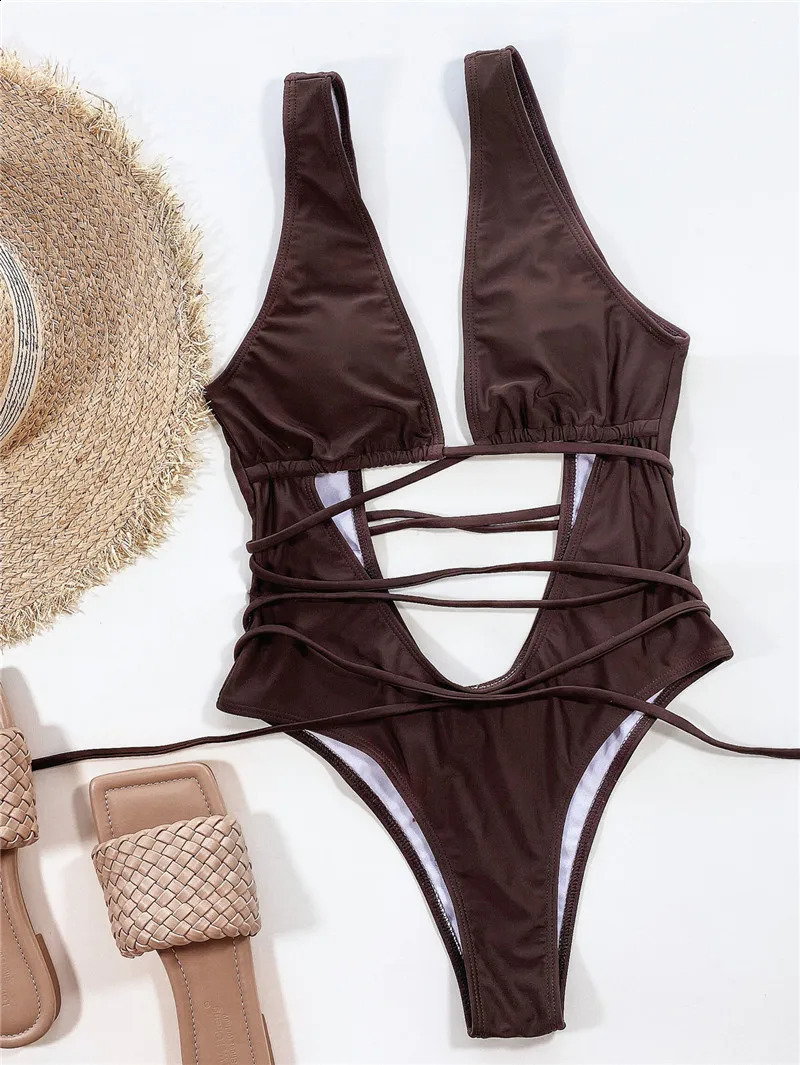 Hollow Sexy Swimwear Women Bandage Padded One Piece Swimsuit Monokini Biquini Traje De Bano Mujer Trikini Badpak Femme 250319