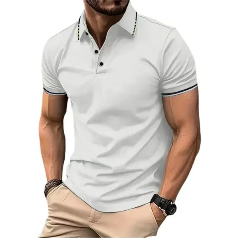 mens short sleeved polo shirt summer Tshirt with breathable collar and basic buttons gym top lightweight loose 250318