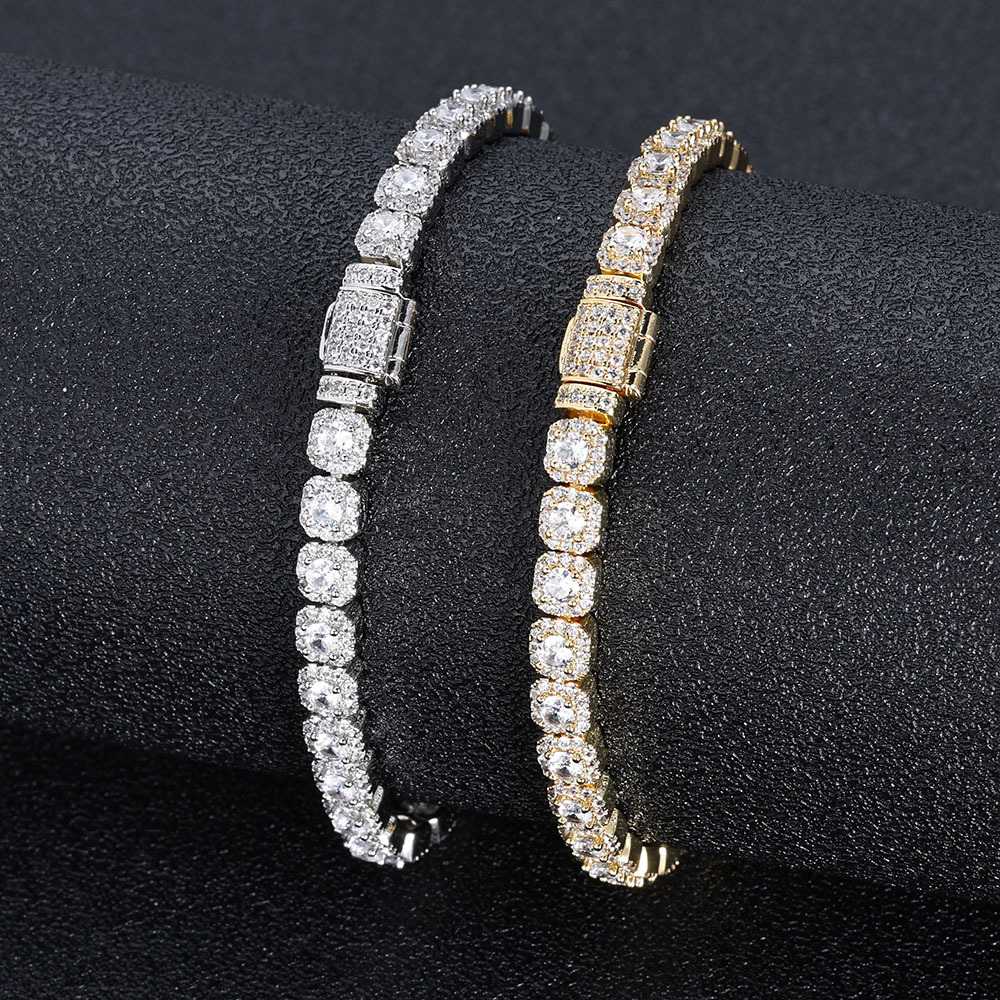 Hip Hop Womens Jewelry Iced Bracelet Copper AAAAA Zircon 5mm Tennis Chain Gold/Silver Plated Flip Buckle Bracelet