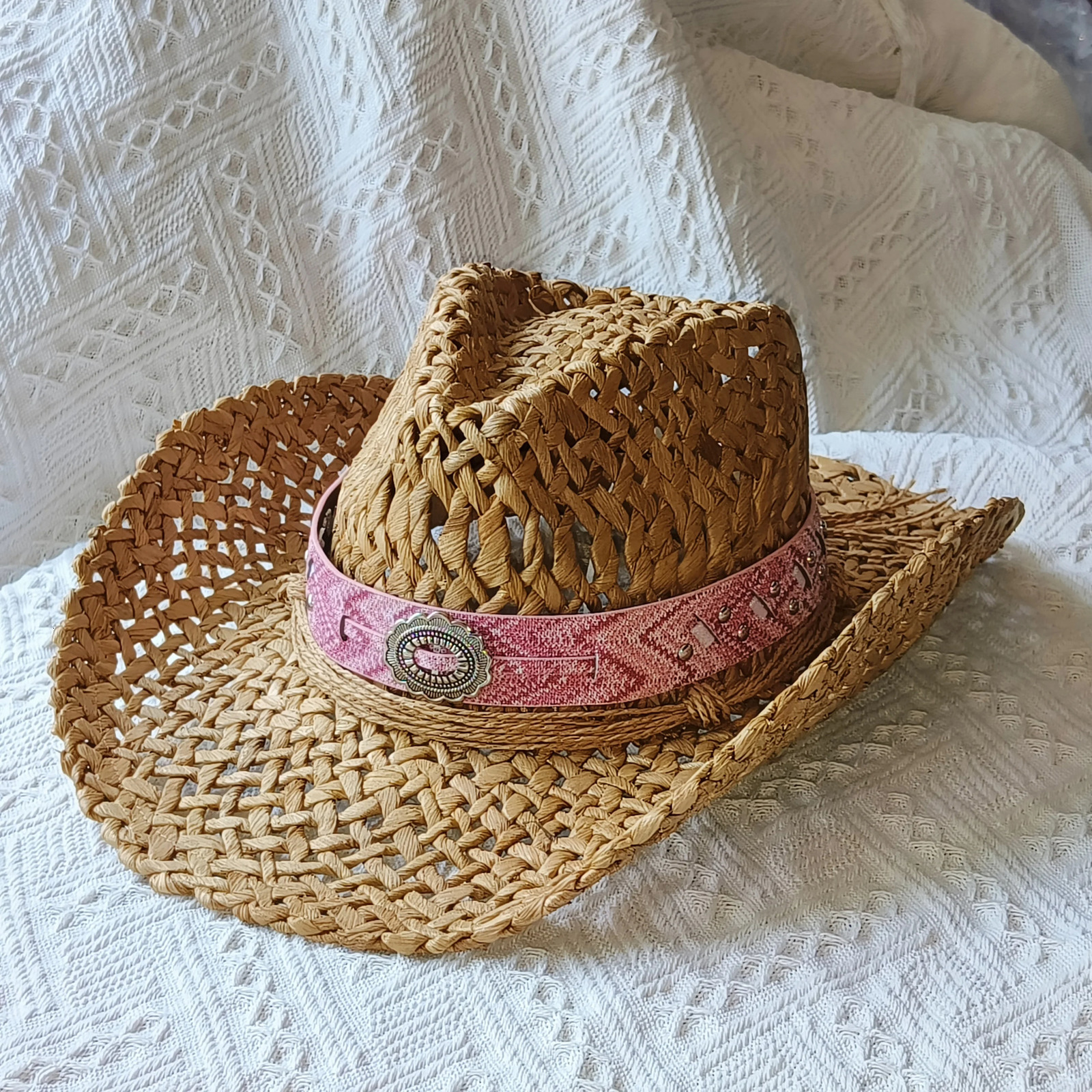 cowboy straw hat wholesale natural corn grass handmade cowboy hats For Men And Women Sun Protection Hats Outdoor Wide Brim cap 250320