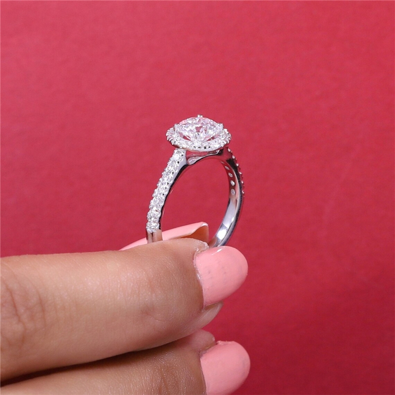 Jewelry 1.0 Carat Round Cut Hlao Engagement Ring Solid 14K White Gold Wedding Lab Grown Diamond Womens Ring HPHT Diamond