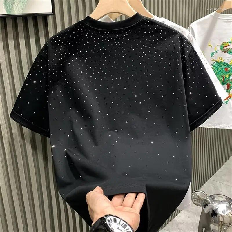 Men's T Shirts Summer Rhinestone Rivet White Shirt Man Designer Clothes Round Neck Short Sleeve T-shirt Mens Techwear Camiseta Hombre