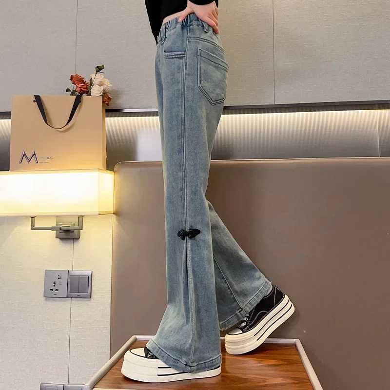 Girls Fashion Jeans Spring 2024 New Bell Bottom Pants Childrens Clothing Street Style Student Explosion ModelT250326