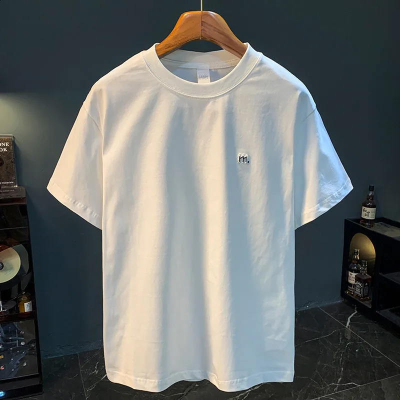 Summer Mens Simple Versatile Embroidered Short Sleeve Solid Color Comfortable Casual Half Sleeve Top 250317