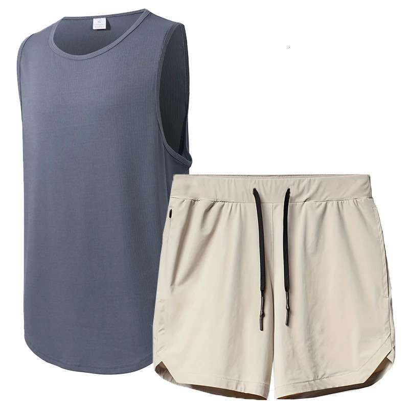 ADED Summer Breathable Sports Suit Mens Loose-Fit Quick-Drying Vest and Short Quarter Pants Casual Ensemble 250320