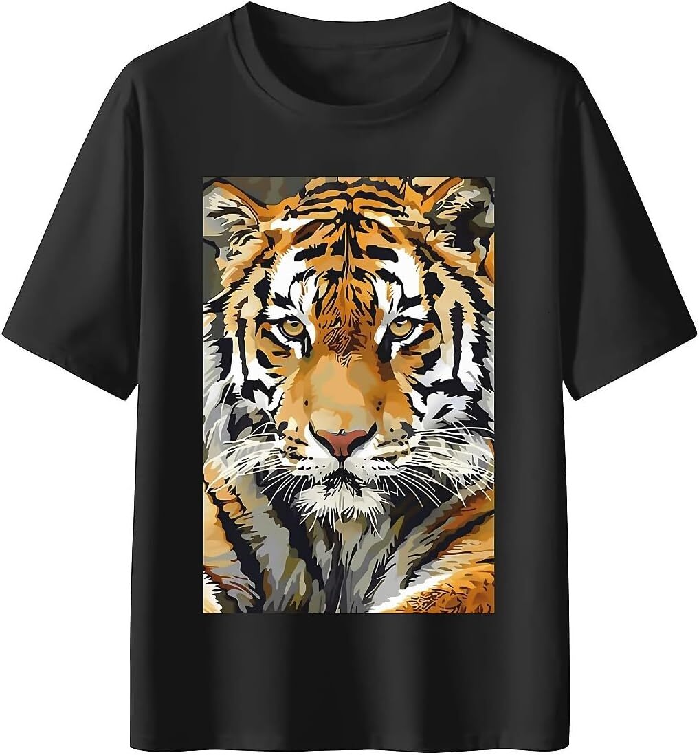 T shirt for Mens Mens Novelty T-Shirts Tiger Paint Graphic 2D Print Summer Short Sleeve Graphic Tee Casual Tops Clothes Short sleeve cool