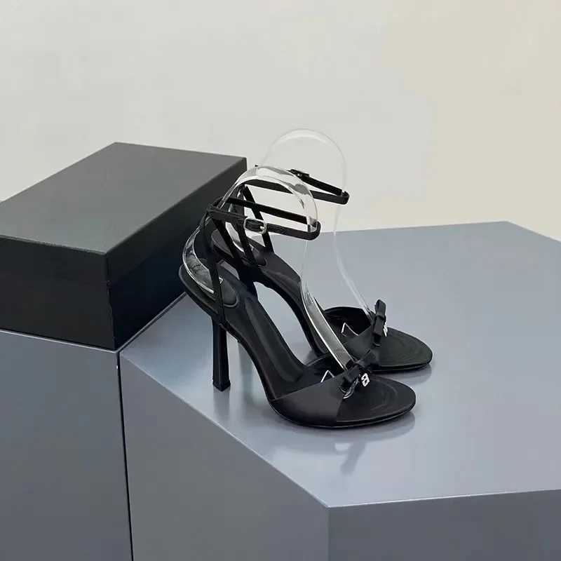 New Summer Bow Satin Heels Feminine Rhinestone Letters Stiletto Heels Open-toe Sandals Black Pink womens shoes sandalsC250319