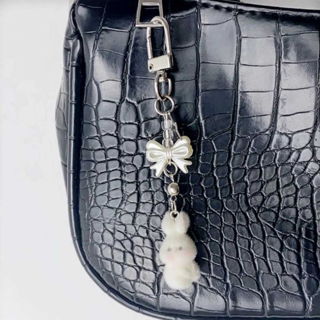 Cute rabbit keychain spotted rabbit keychain Y2k bow pendant phone chain bag charm girl jewelry giftXJ250319