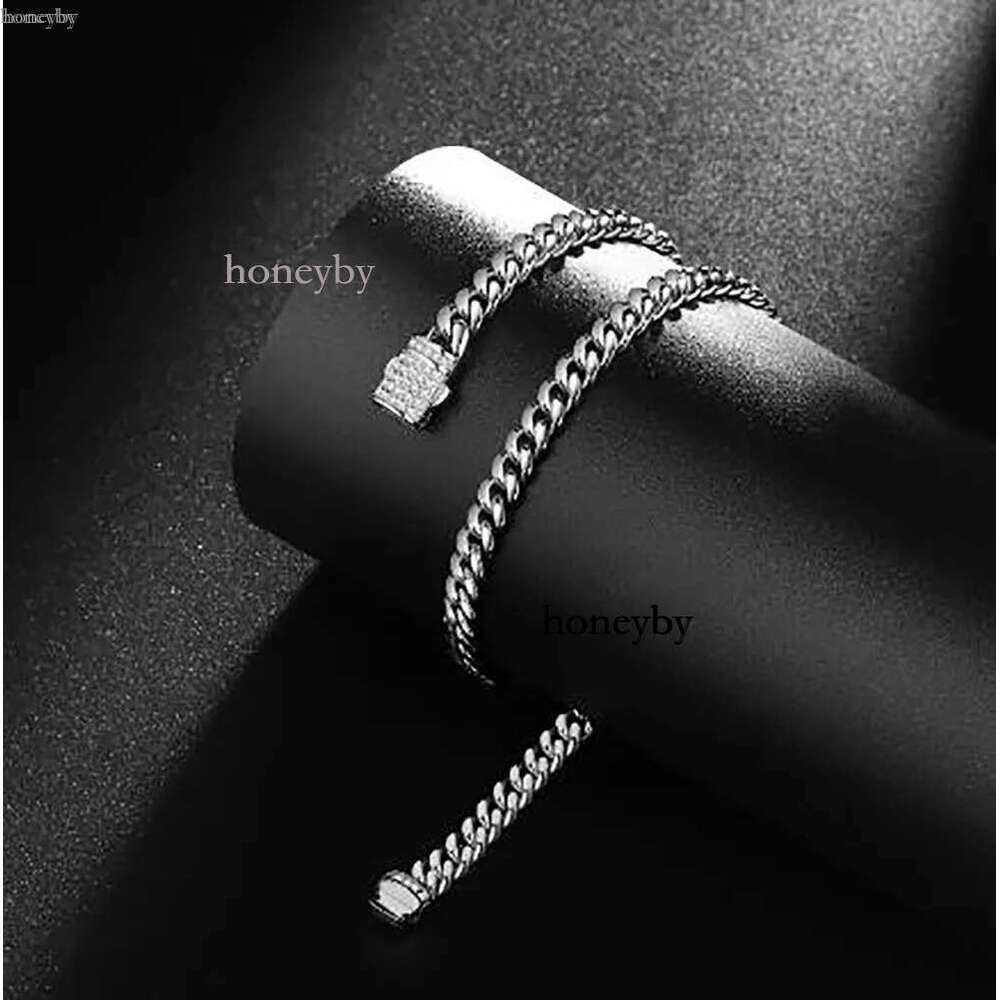 Mens White Gold Tone 316L Stainless Steel Chain Necklace Curb Cuban k with Dias Clasp Lock 6mm/8mm/10mm/12mm/14mm