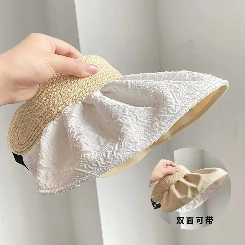 Summer travel sunshade sunblock hat large eaves anti-UV temperament all empty top hat tidal sun hat childrens straw hat 250320