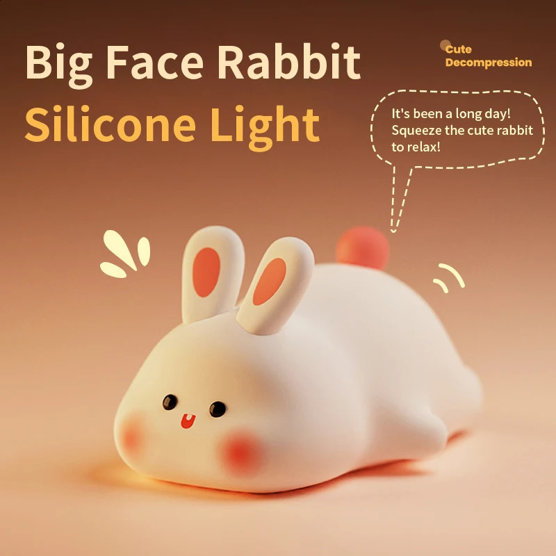 1pc Cute Rabbit-shaped USB Rechargeable Silicone Night Light for Bedroom - Eye Protection Sleep Bedside Lamp Desk Lighting 250319