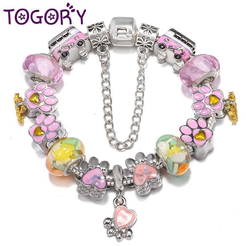 Silver Plated Dog Paw Beads Charm Bracelet Fits DIY Original Bracelets Bangles For Women Men Pulseras Jewelry Gift Wholesale