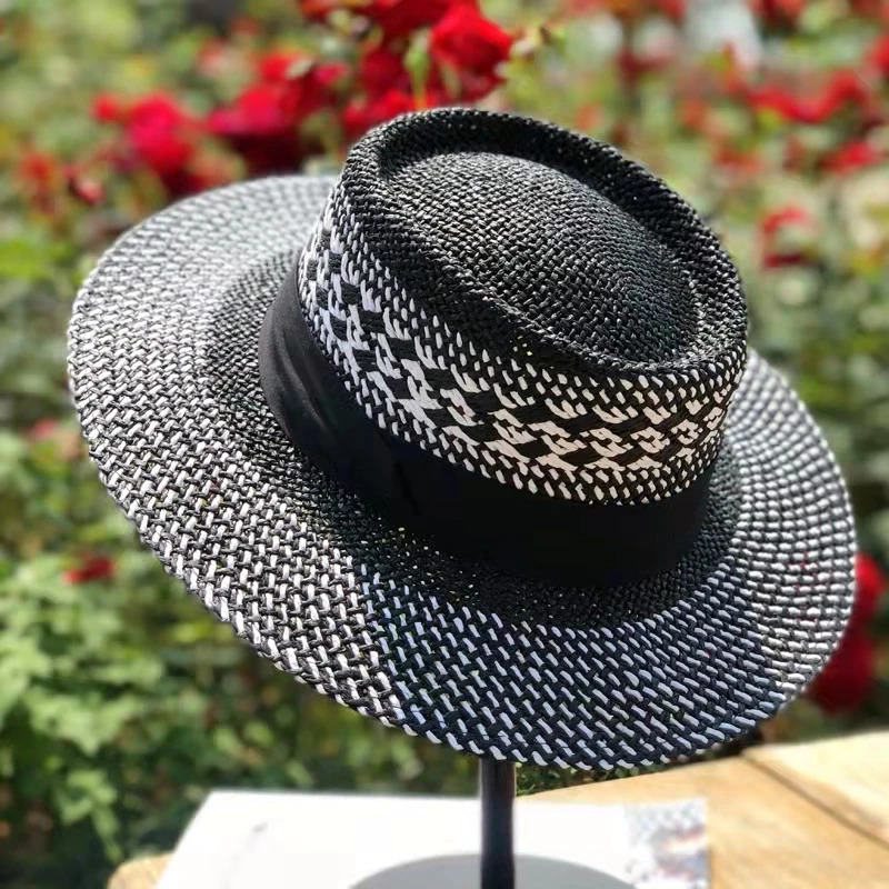 bohemian flat brim hat hand woven straw hat ladies summer vacation travel sun hat 250320