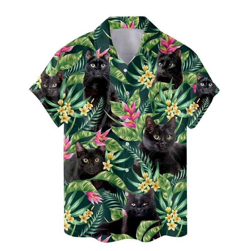 Animal Cat Raccoon Hawaiian Shirt Mens 3D Printed Dinosaur Pattern Shirt Button Collar Short Sleeve Fashion Aloha Shirt Clothing M250320