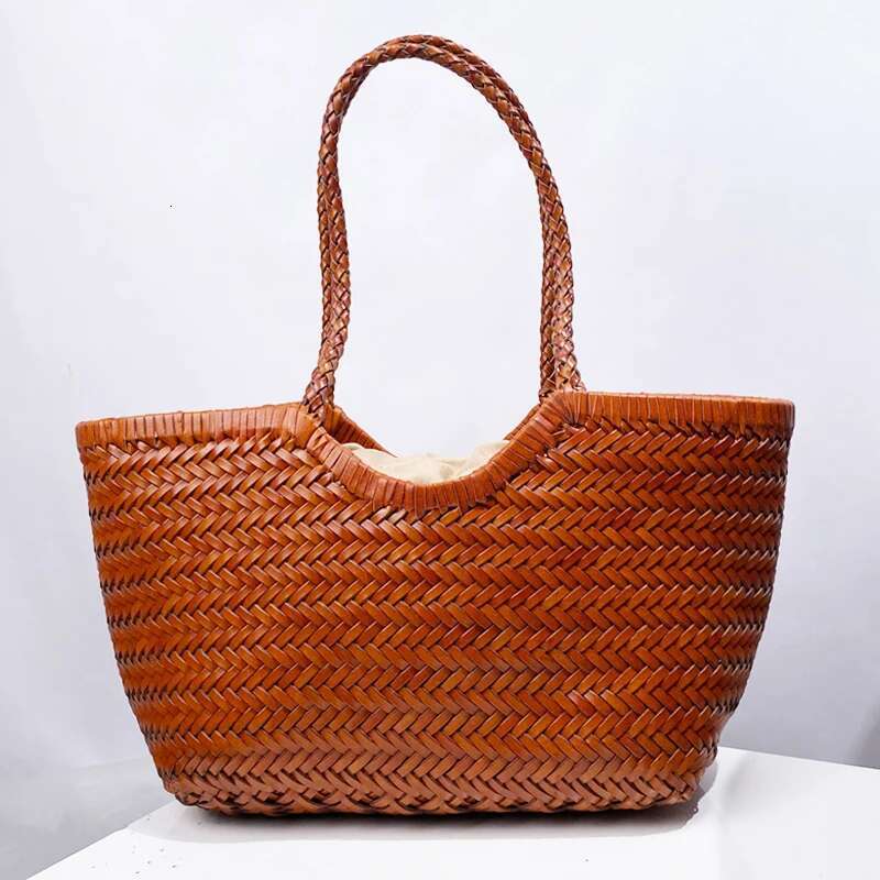 Genuine Leather Cowhide Tote Composite Bags For Women Designer Handbag Purses 2024 New In Casual Weave Underarm Shoulder