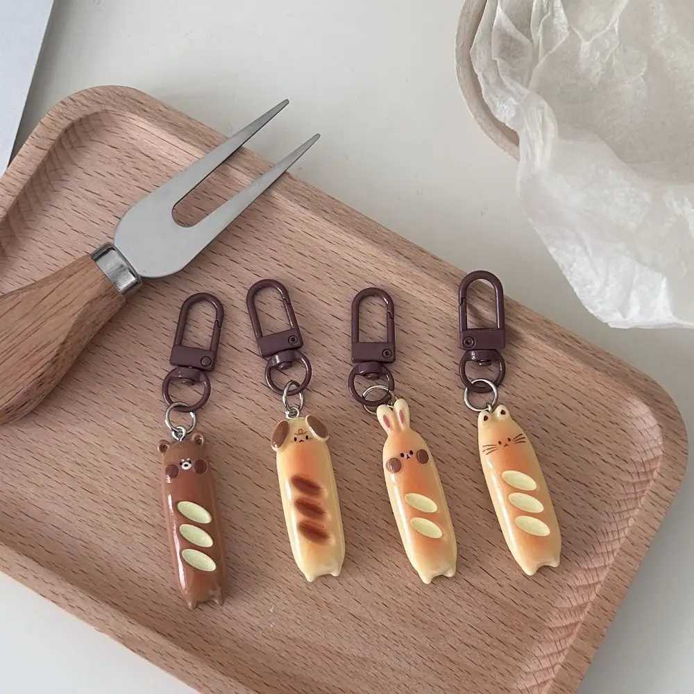 French Bread Bear Keychain Cute Bread Dog Pendant Cat Bag Hanging Kitten Rabbit Dog Resin Creative Keychain Backpack DecorationXJ250319